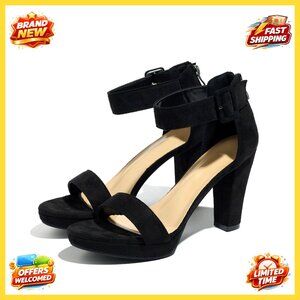 Strappy Block Heel Sandals Chunky Heel Open Toe Adjustable Ankle Strap Wedding